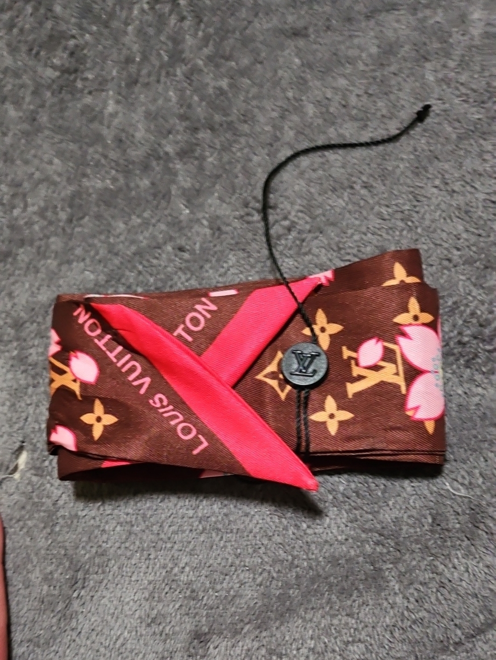 Louis Vuitton Brown & Pink Monogram Silk Twilly